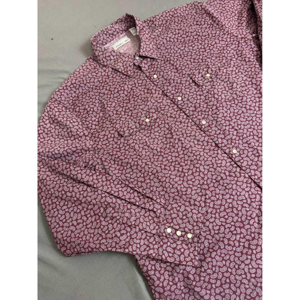 Wrangler Wrancher Mens XXL Burgundy Paisley Western Snap Long Sleeve Shirt - Picture 13 of 16